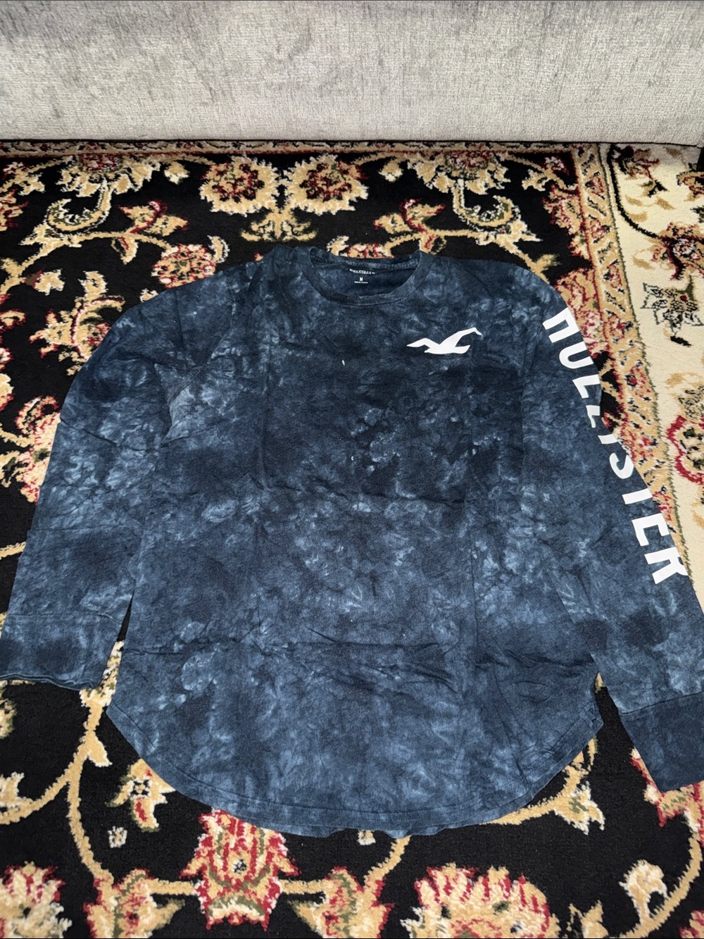 Hollister Men's Navy Blue Tie-Dye Long Sleeve Shirt